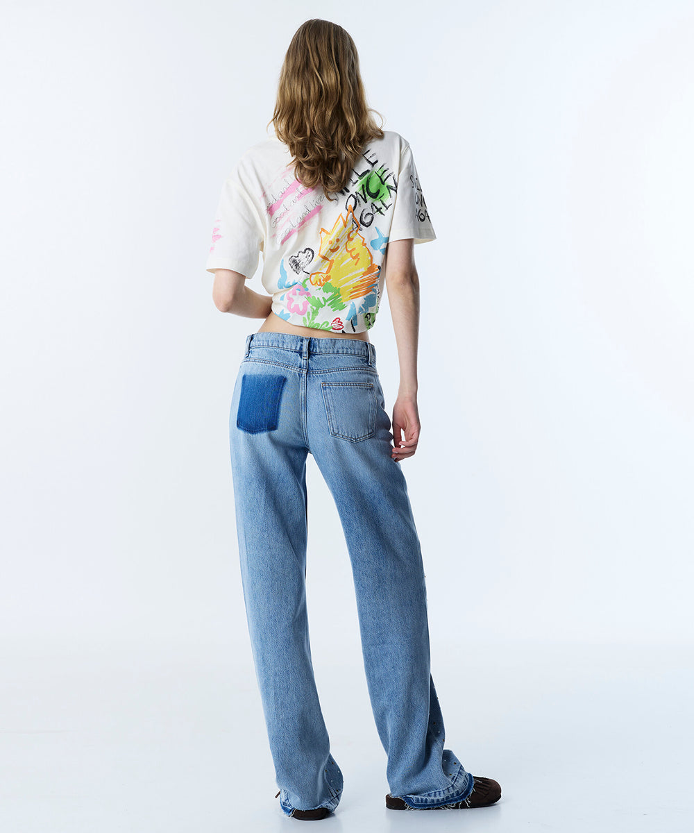 TWİST Renkli Hotfix Baskılı Wide Leg Jean Pantolon TS1260018031