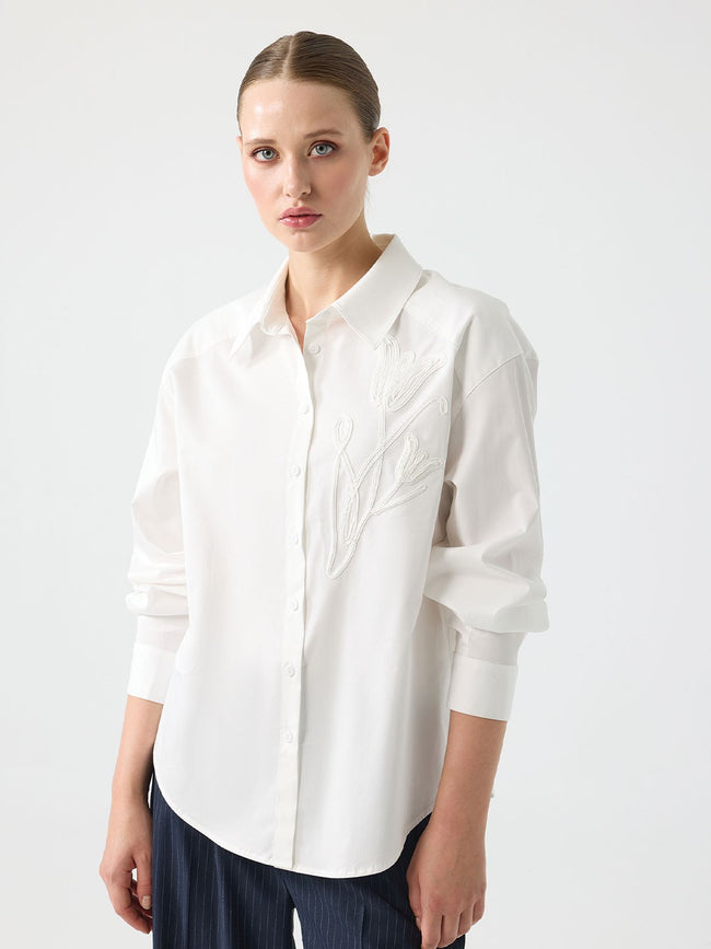 Centilmen Omuz Kenarı Nakış Detaylı Cotton Gömlek 267010