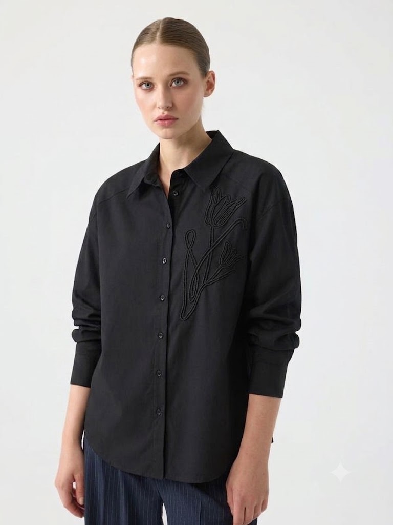 UNIQUE Omuz Kenarı Nakış Detaylı Cotton Gömlek 267010