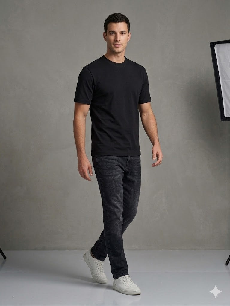 VAGANZA Modern Fit Siyah Erkek Basic T-Shirt 1000