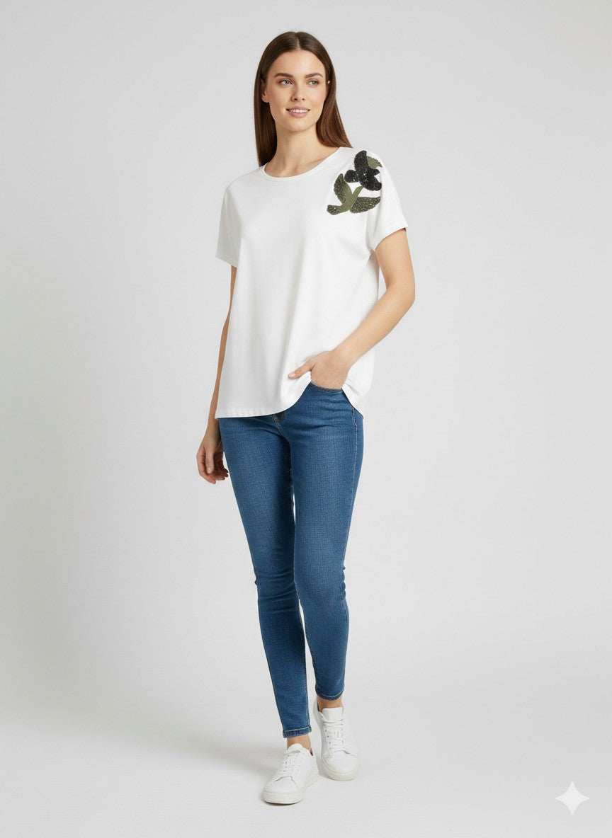 VEDİ Kendinden Kuş  İşlemeli  T-shirt 7022