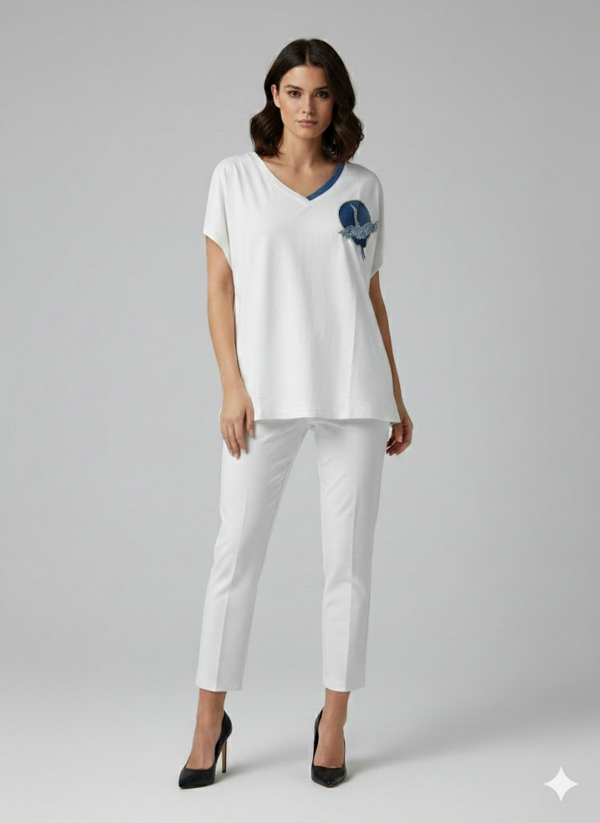 CENTİLMEN V Yaka Boncuk İşlemeli T-shirt 7043
