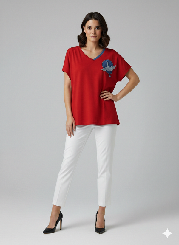 CENTİLMEN V Yaka Boncuk İşlemeli T-shirt 7043