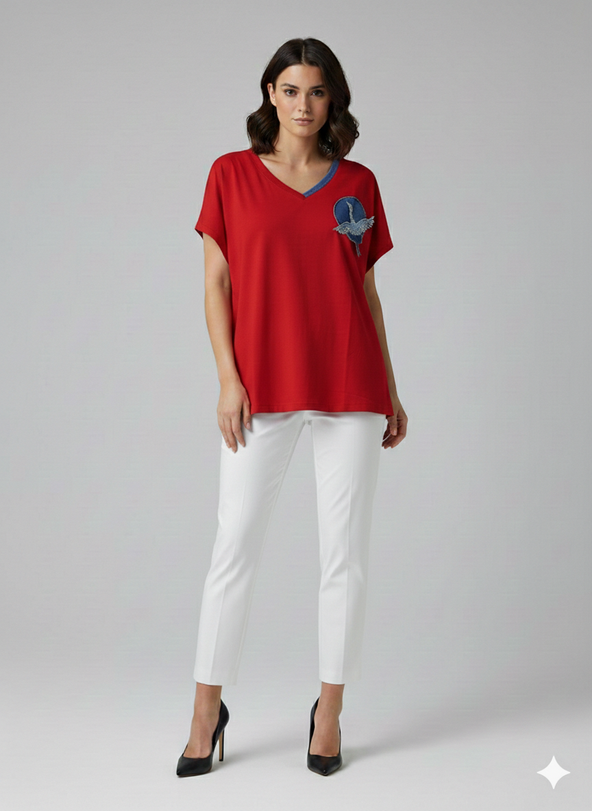 CENTİLMEN V Yaka Boncuk İşlemeli T-shirt 7043