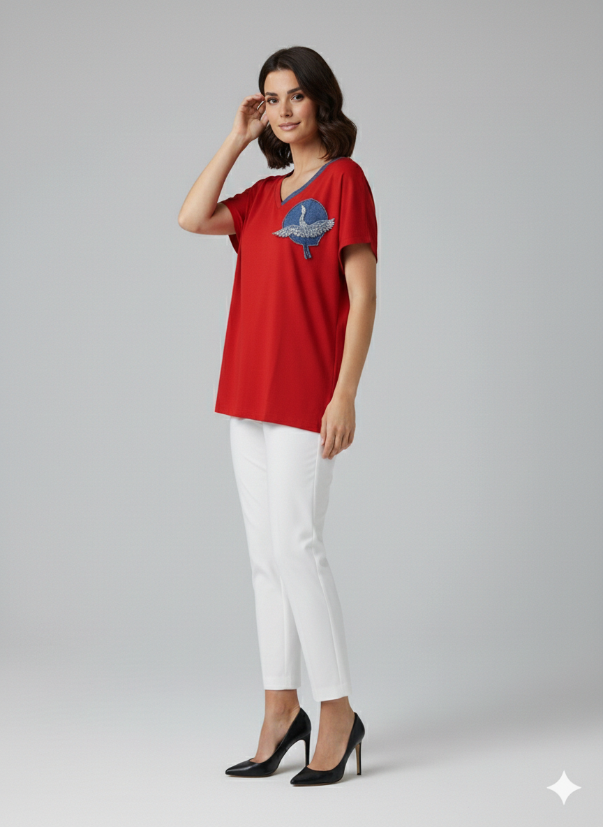 CENTİLMEN V Yaka Boncuk İşlemeli T-shirt 7043