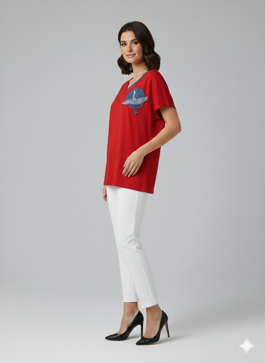 CENTİLMEN V Yaka Boncuk İşlemeli T-shirt 7043