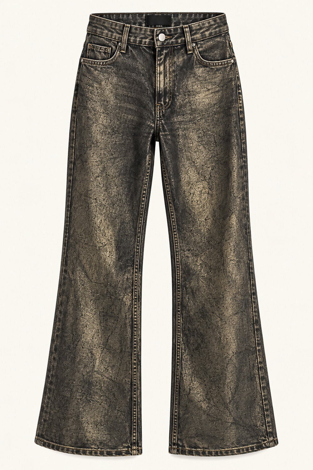 CENTİLMEN Metalik Gold Efektli İspanyol Paça Jean Pantolon 1053