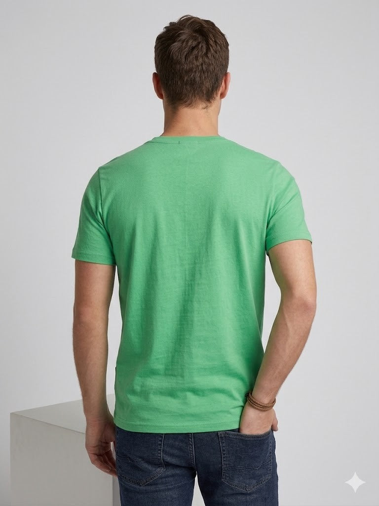 XINT Erkek Yeşil Tropical Baskılı Bisiklet Yaka Basic T-Shirt 502096
